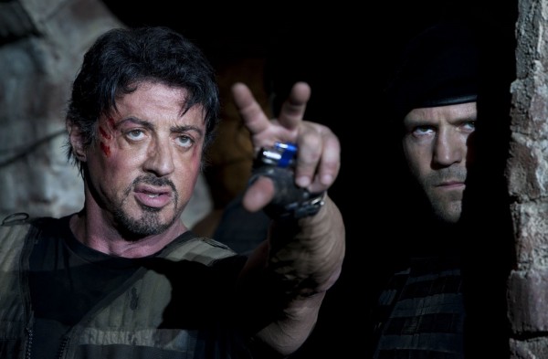 Expendables 2: photo de tournage avec Sylvester Stallone et Jason Statham