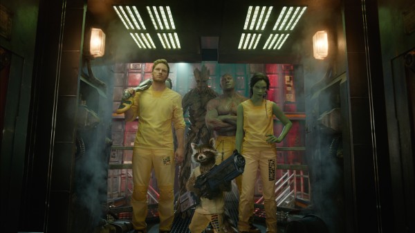  Star-Lord/Peter Quill (Chris Pratt), Groot  (Vin Diesel), Bradley Cooper (Rocket) ,Dave Bautista(Drax) et Zoe Saldana (Gamora).