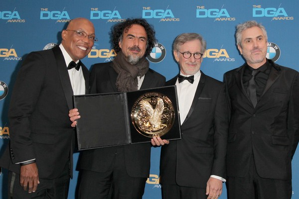 Paris Barclay (président de la DGA), Alejandro Gonzalez Inarritu, Steven Spielberg  et Alfonso Cuaron (photo: David Buchan/Getty Images North America)