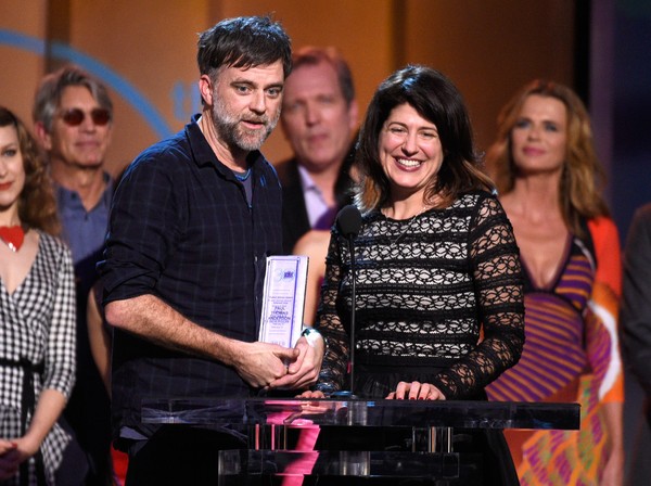 Paul Thomas Anderson et Cassandra Kulukundis, avec quelques acteurs de Inherent Vice : Eric Roberts, Martin Donovan et Serena Scott Thomas  (photo : Kevork Djansezian/Getty Images) 