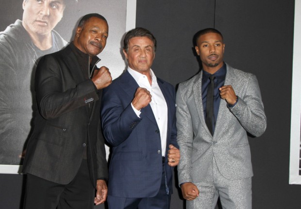 Carl Weathers, Sylvester Stallone et Michael B. Jordan à la première de Creed